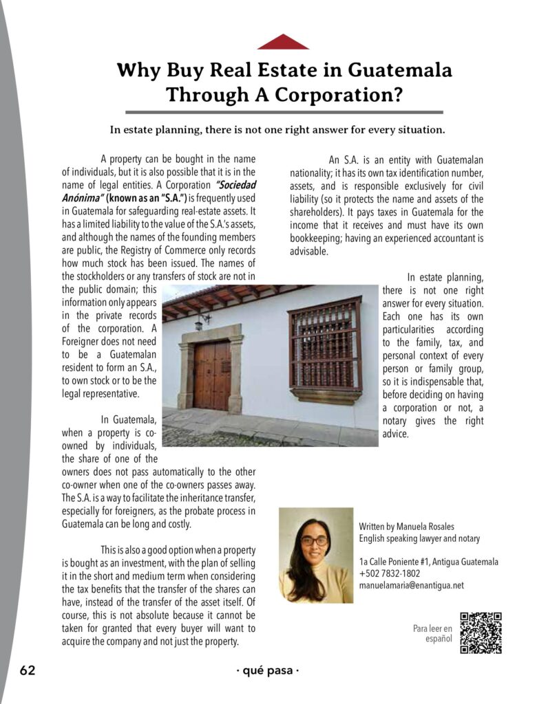 Why Buy Real Estate in Guatemala Through A Corporation?